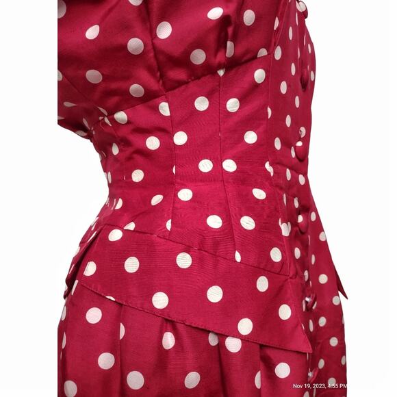 ANN TAYLOR Vintage Polka Dot Dress Size 6 Red Silk Fitted Tailored Retro 80s 90s - Picture 9 of 15